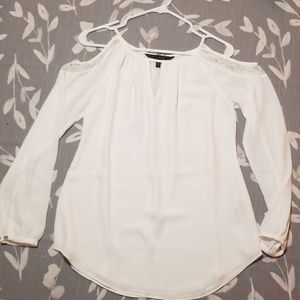 cut out shoulder long sleeve blouse